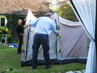 The tent takes on its tunnel appearance