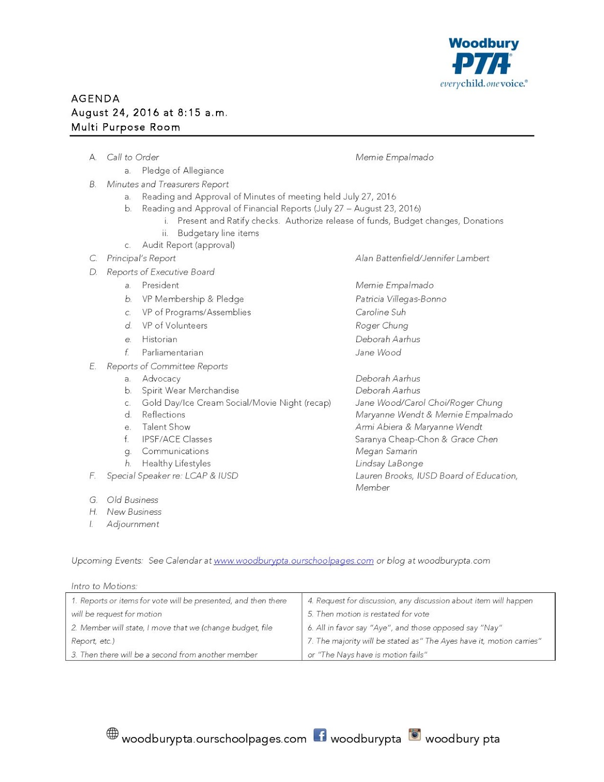 pta meeting agenda rome fontanacountryinn com sample pta agenda