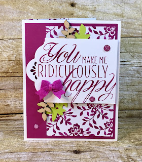 This all occasion card uses Stampin' Up!'s Lovely Friends stamp set and Lovely Laurels Thinlits.  We also used the Lots of Labels Framelits, Touches of Nature Elemtns, In Color BItty Bows, and Glitter Enamel Dots.  The full supply list is on the blog!  www.stamptherapist.com #stampinup #stamptherapist