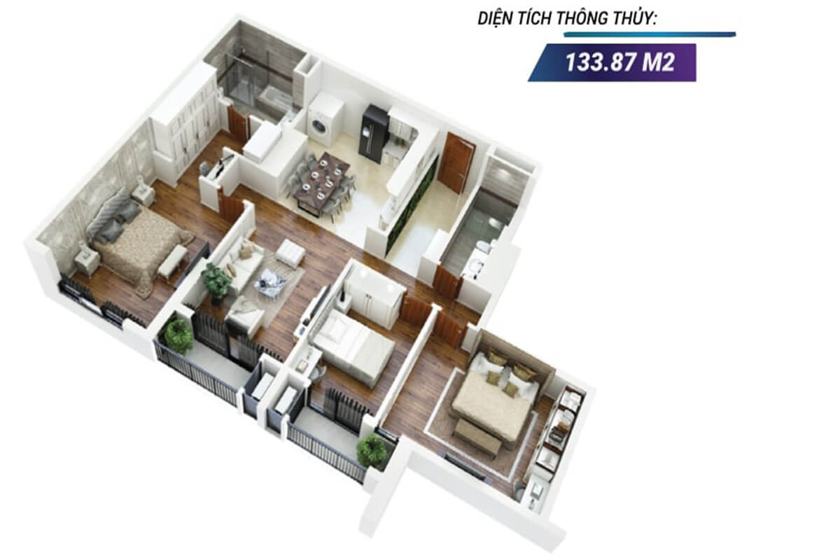 Mặt bằng 3D căn hộ 03 tòa Sapphire 2 Mặt bằng 3D căn hộ 03 tòa Sapphire 2