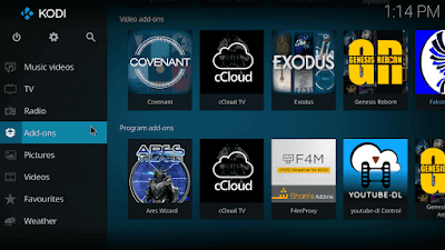 Select Addons option on Kodi Select Addons option on Kodi