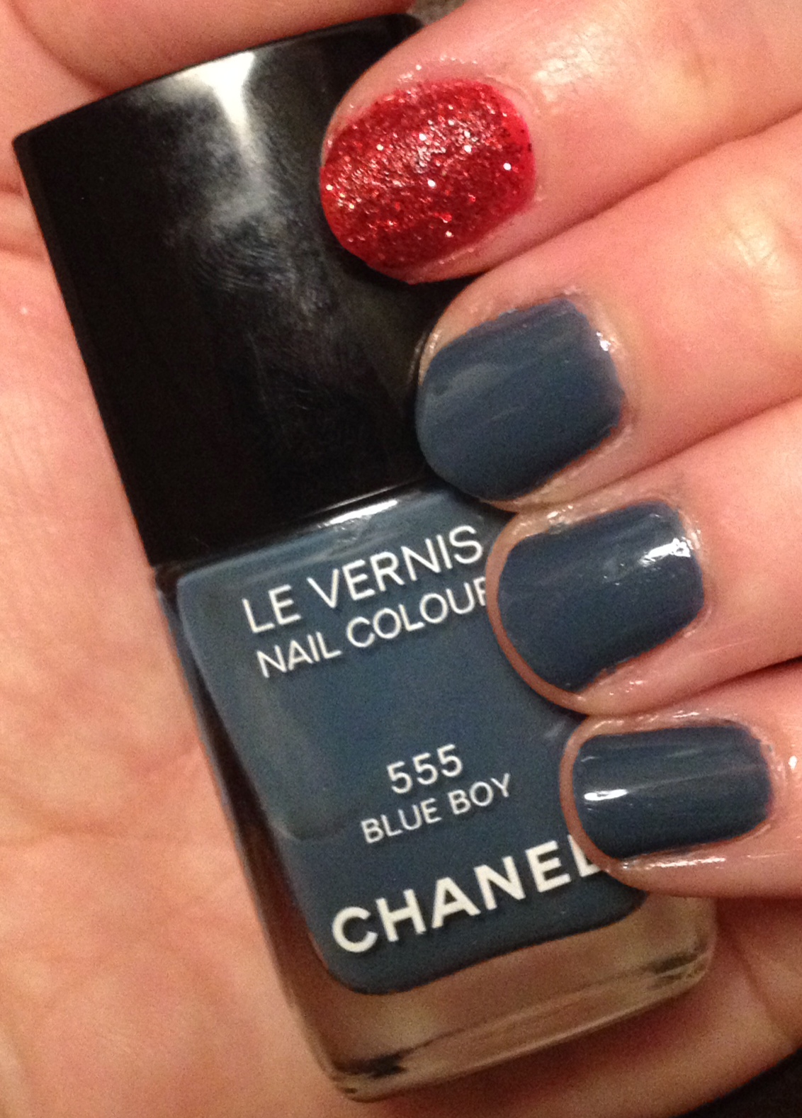The Beauty of Life: #ManiMonday: Chanel Blue Boy with Nail Rock Glitter  Dust Red Accent Nail