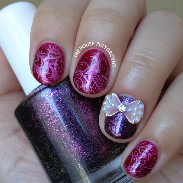 Pink Peacock Stamping Nail Art
