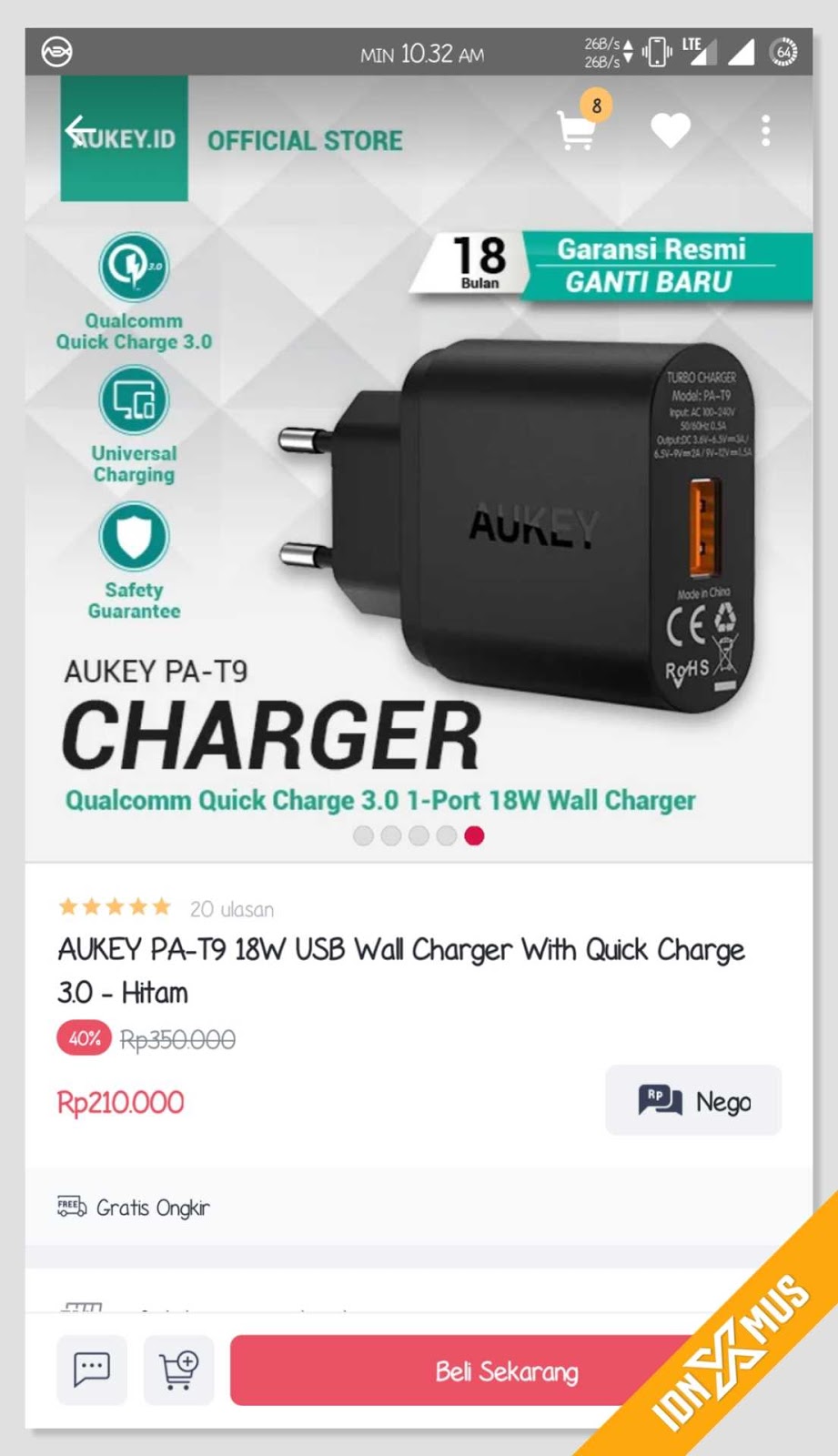 Charger Aukey PA-T9 di Bukalapak Charger Aukey PA-T9 di Bukalapak