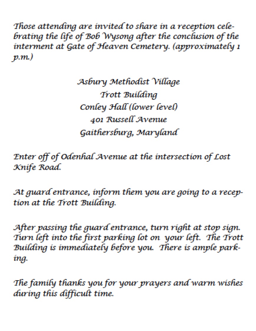 THE WYSONG FAMILY BLOG Obituary, Funeral Mass & Eulogy For Robert C