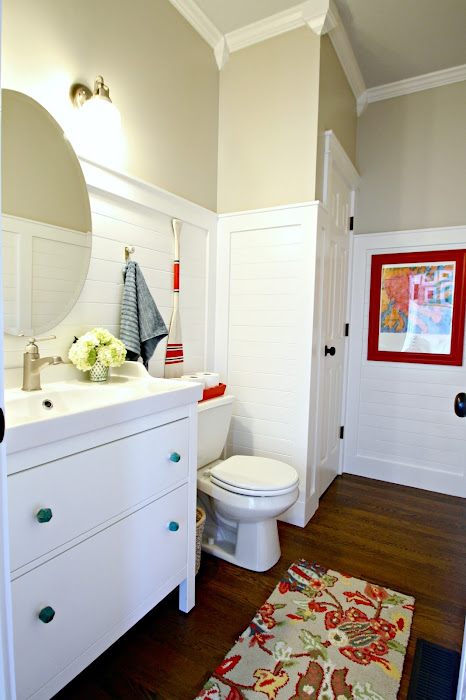 white planked wall bathroom