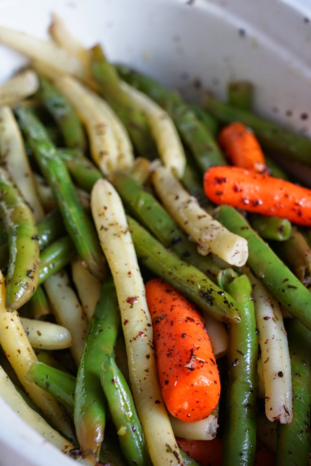 Green and yellow bean salad with baby carrots