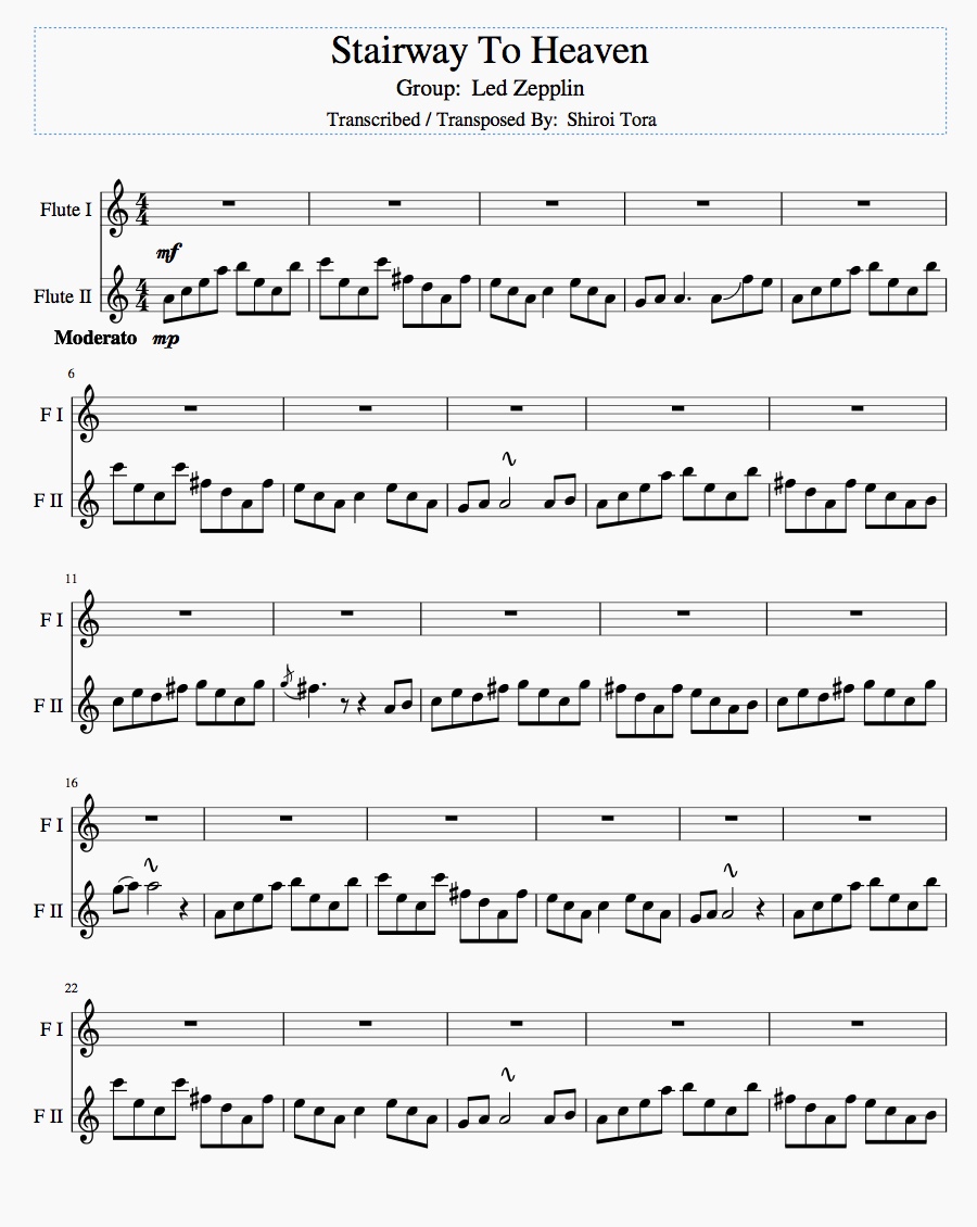 Bass Flute Transpositions Stairway To Heaven Base Line