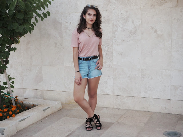 summer outfit, New Look shorts, Boohoo top, Zaful reflective sunglasses