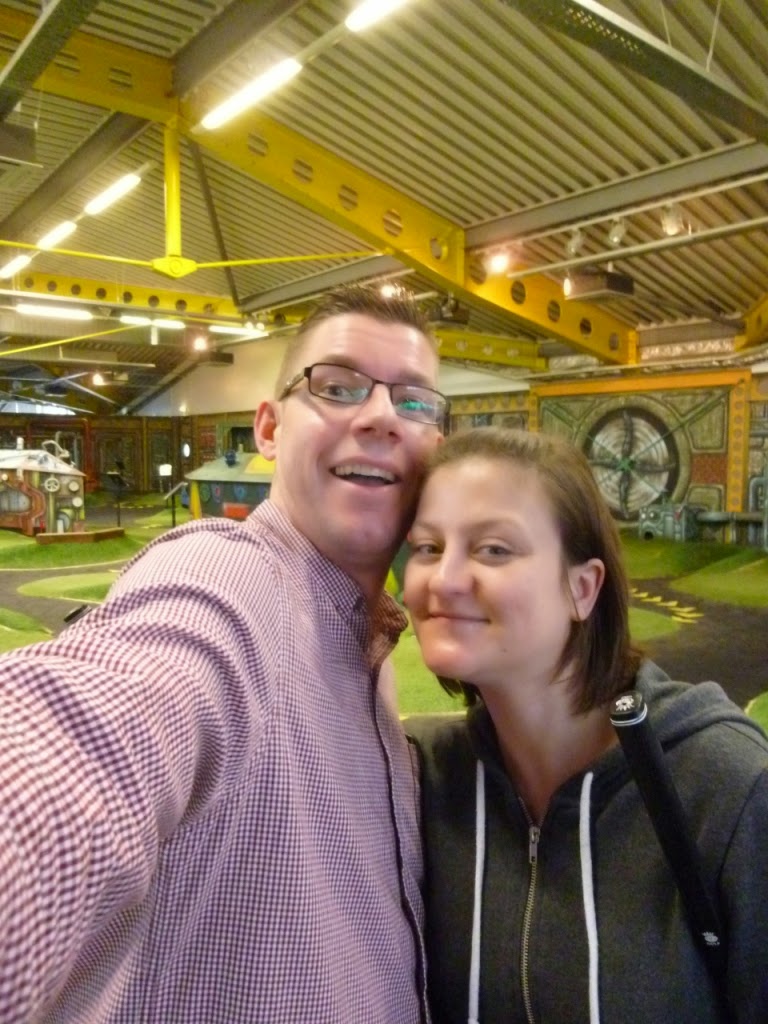 Richard and Emily Gottfried at the first miniature golf course visited in 2015 - The Golfing Holf indoor Adventure Golf course in Swindon