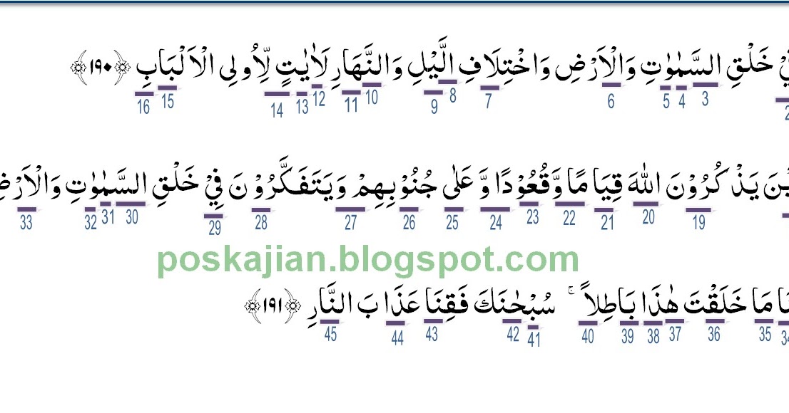 Hukum Tajwid Bacaan Al Quran Surat Ali Imran Ayat 190 191 Lengkap Beserta Penjelasan Dan Alasannya