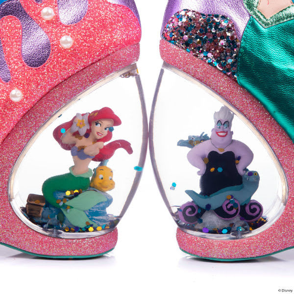 Irregular Choice Just Me & The Sea character heels waterglobe heels on shoes with ariel and ursula figures inside