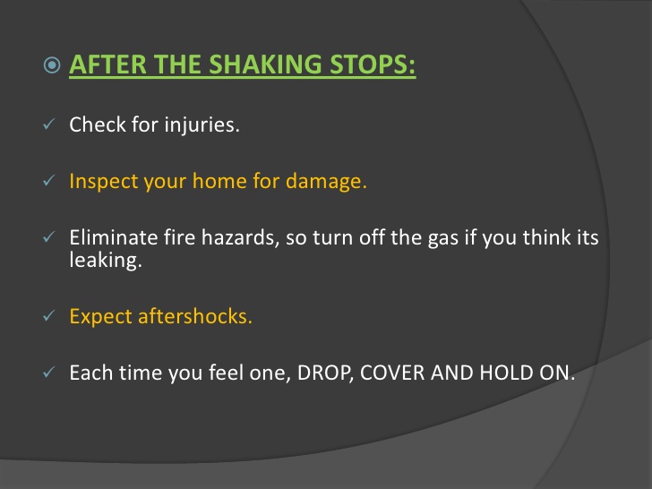 Earthquakes Safety precautions for an eathquake