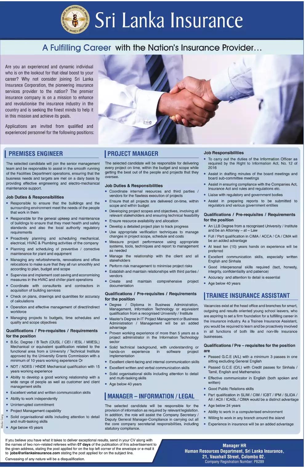 Sri Lanka Insurance Vacancies Government Jobs Government Gazette Sri Lanka Insurance Vacancies Government Jobs Government Gazette