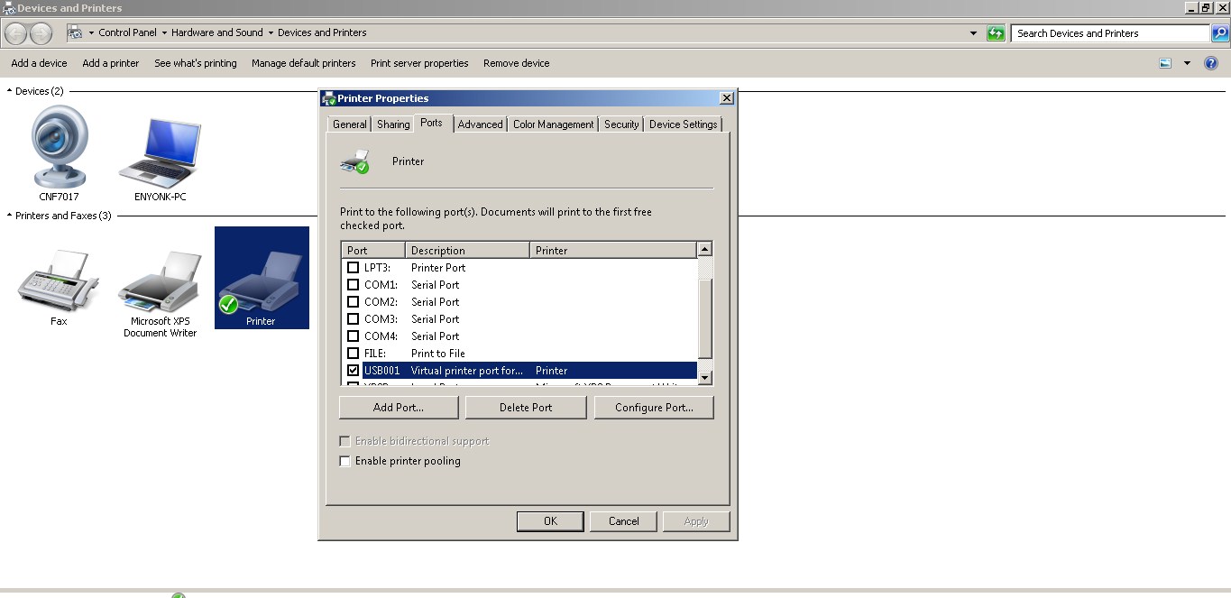 Setting Port Printer