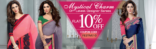 Festival offer get flat 10% off on designer sarees online shopping at pavitraa.in