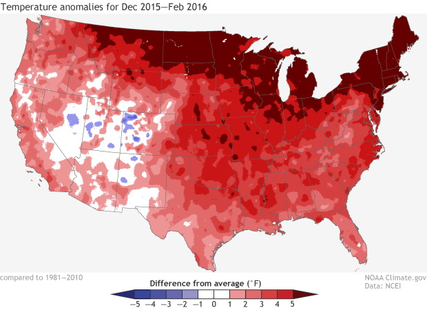 Winter temperatures compared to the 1981 - 2010 average
