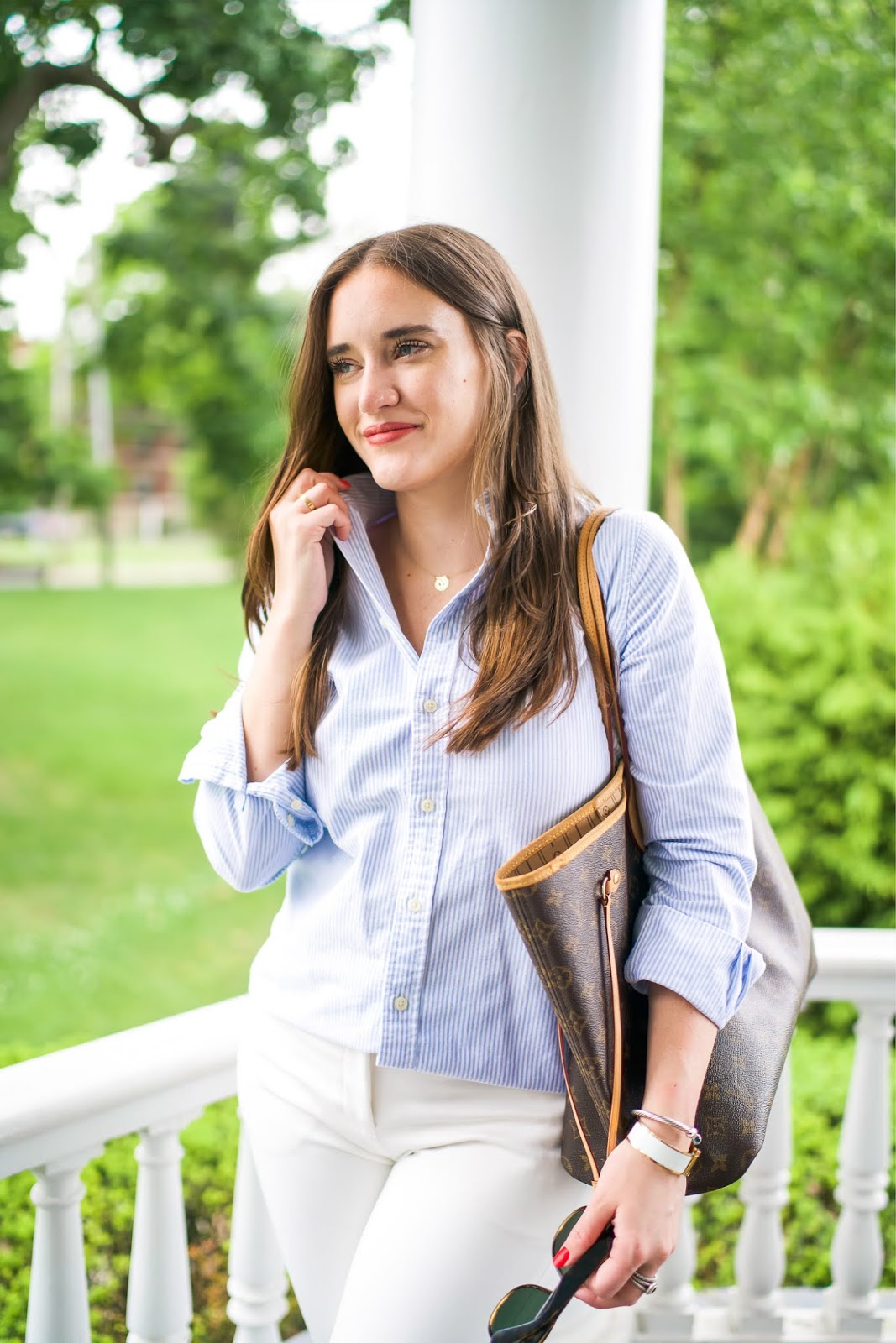 J.Crew Business Casual White Pants featured by popular New York style blogger, Covering the Bases