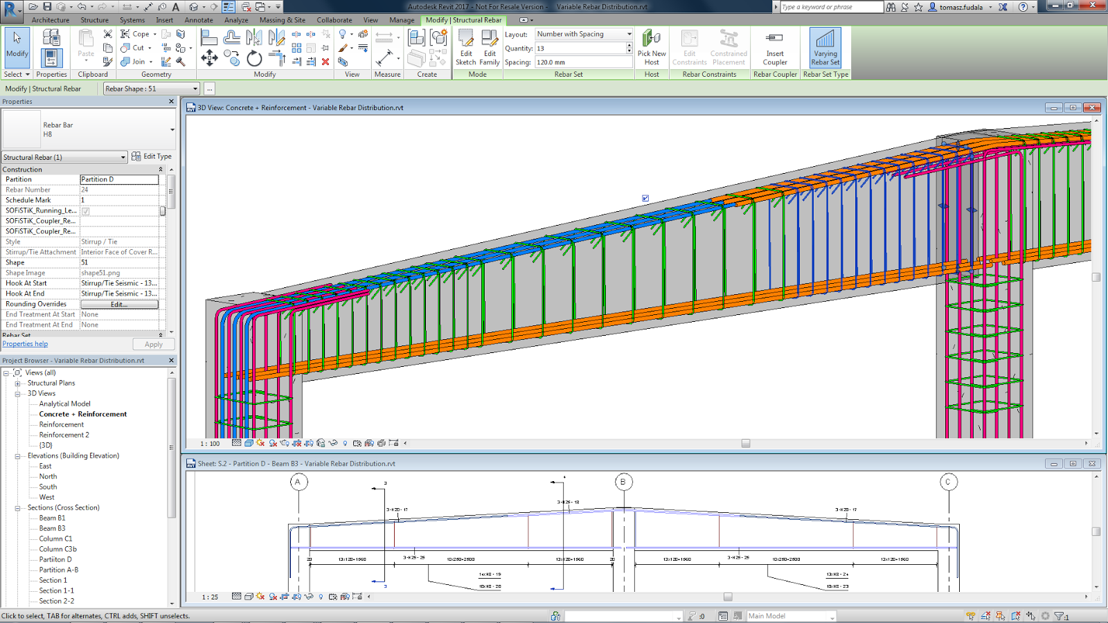 Variable Rebar Distribution in Revit 2017 Đặt cốt thép biến thiên trong