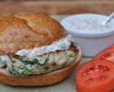 Chicken Burgers with Fresh Spinach, Feta and Garden Tzatziki Sauce