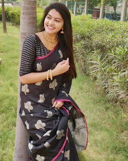 Saravanan Meenatchi Rachitha In Black Designer Saree Stills
