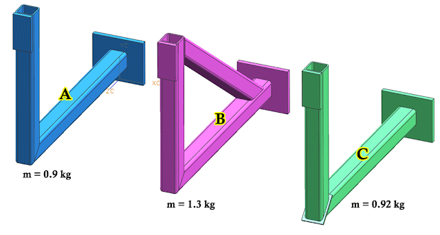 Three welded part designs with mass