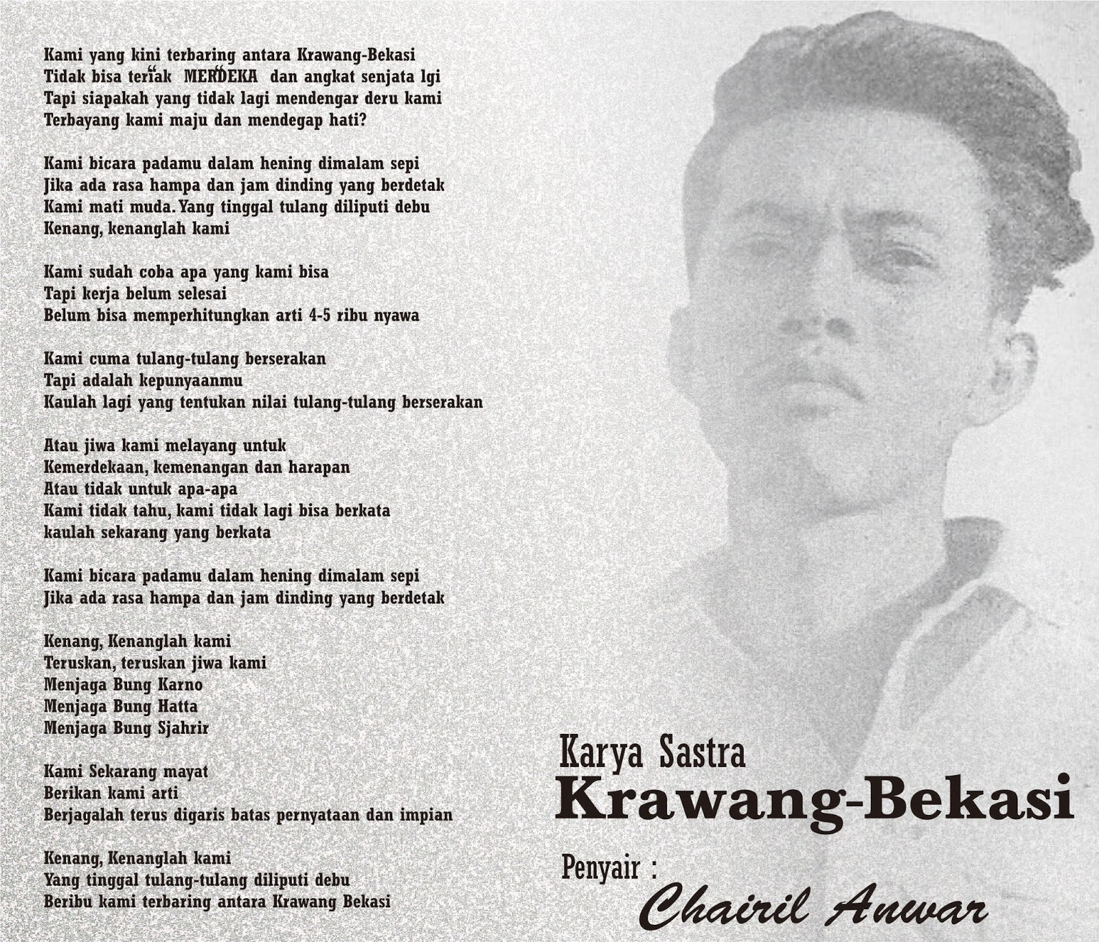 Puisi Karawang Bekasi Karya Chairil Anwar KT Puisi