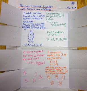 photo of Prime and Composite Numbers, Factors and Multiples math journal entry @ Runde's Room