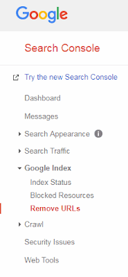 Google Index >> Remove URLs - Google Search Console Webmaster Tools