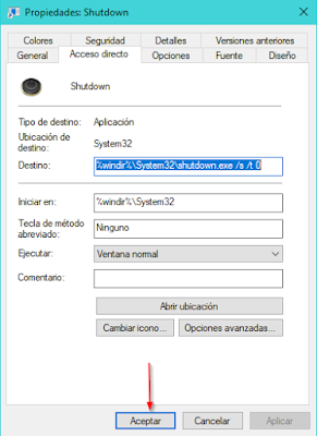 Apagar Windows 10 con doble clic en un icono de tu escritorio