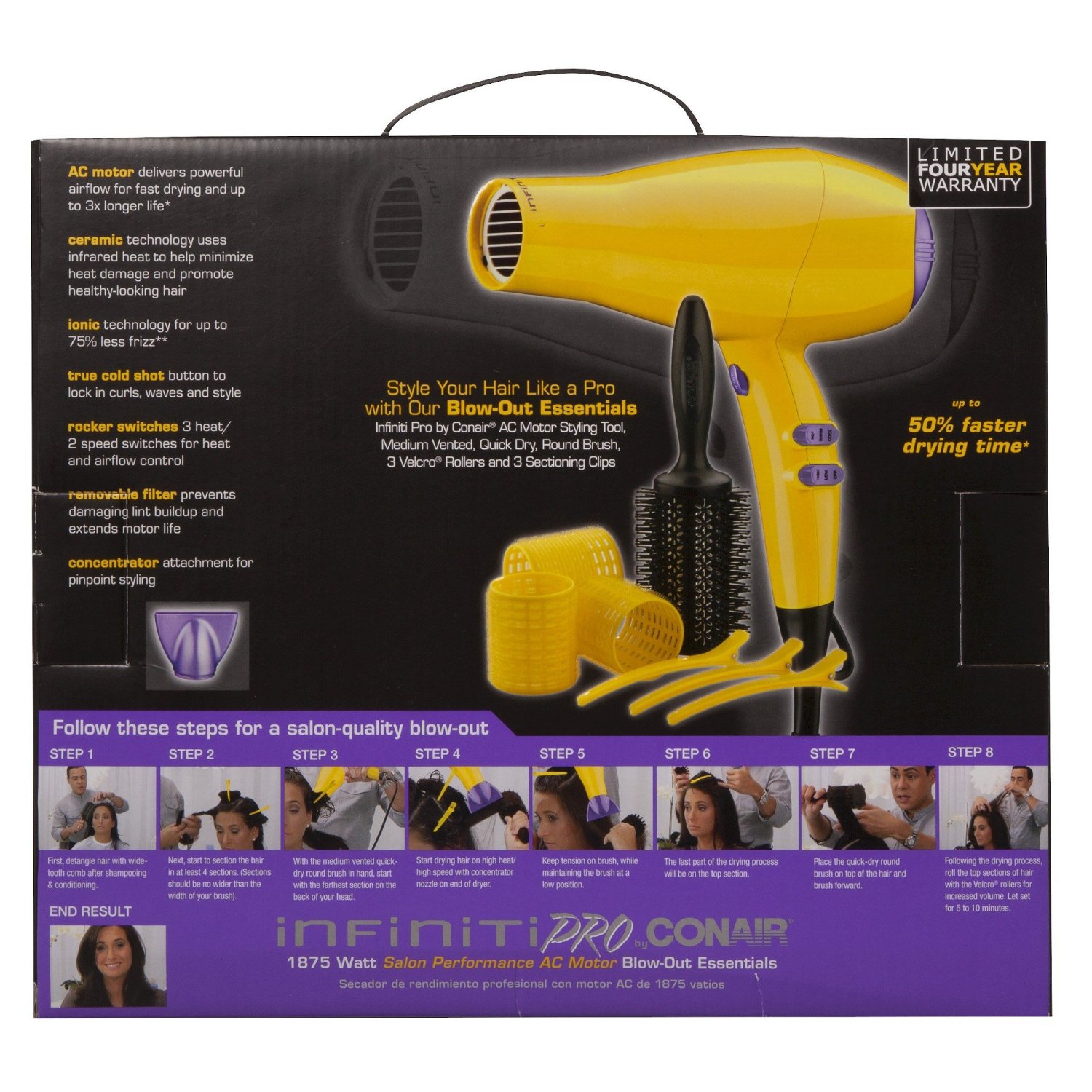 Conair Infiniti Pro Limited Edition Out Hair Dryer Reviews Conair 1875 Watt Infiniti Pro Limited Edition Out Hair Dryer Essentials Tool Set Yellow Model 325 This