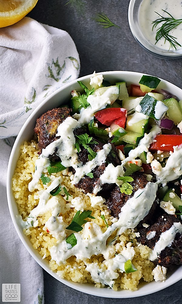 Greek Bowl with Meatballs over Couscous Life Tastes Good