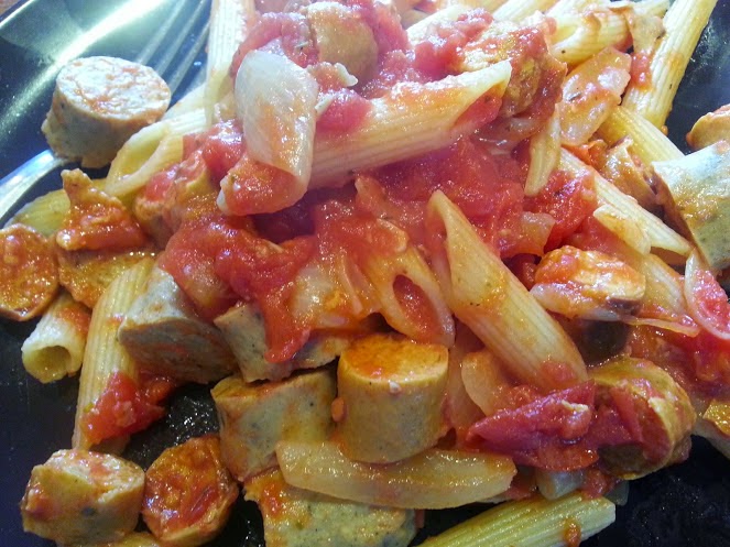 Simple vegetarian penne pasta with sausage recipe camping cookbook