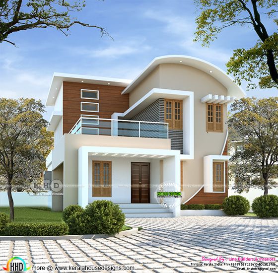 1491 sq-ft mixed roof contemporary 3 BHK house rendering