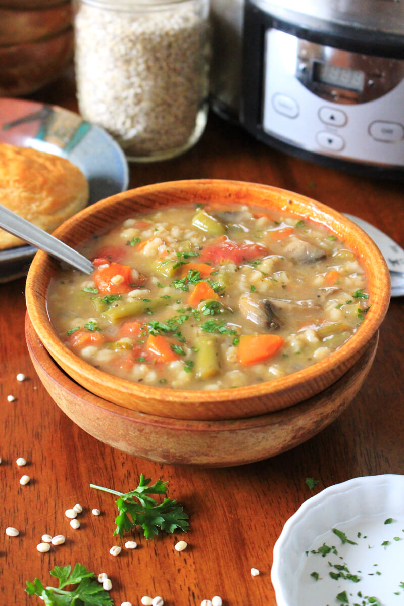 Slow Cooker Vegetable Barley Soup | The Two Bite Club