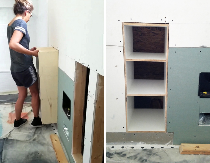 Bathroom Renovation Under the Eaves Storage Shelves Remodelando la Casa