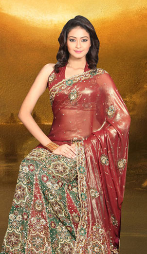Pink Lehenga Saree in Georgette With Sequence Work - Clothsv
