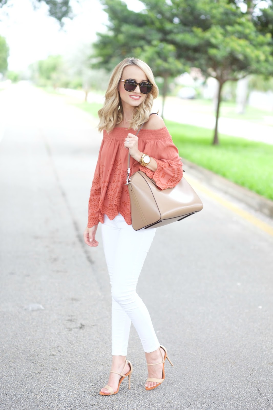 A Spoonful of Style: Orange off the shoulder and the best white jeans ...