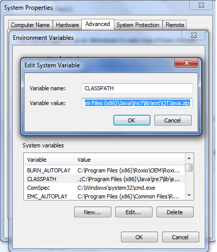 \Java\jre7\lib\ext\QTJava.zip was unexpected at this time. Process ...