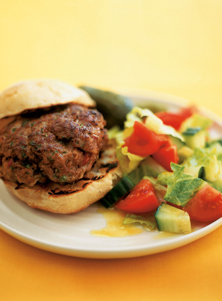 The Baladeur Elvis burger with chopped salad & pickled gherkin