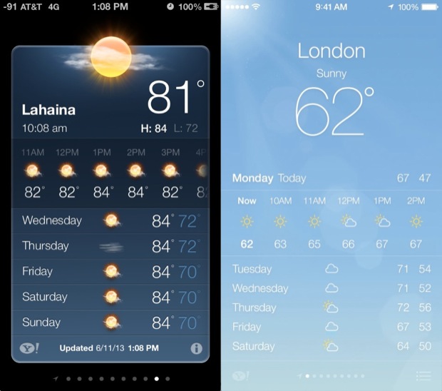 iOS 7 VS. iOS 6 Weather UI Comparison