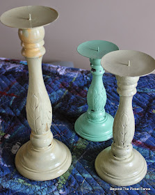 fusion paint, colorful candlesticks, shabby, salvaged decor, Beyond The Picket Fence, http://bec4-beyondthepicketfence.blogspot.com/2015/02/project-challenge-2-with-thrift-store.html