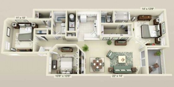Desain Denah rumah minimalis 1 lantai ukuran 6x12 Desain Denah rumah minimalis 1 lantai ukuran 6x12 dalam bentuk tiga dimensi