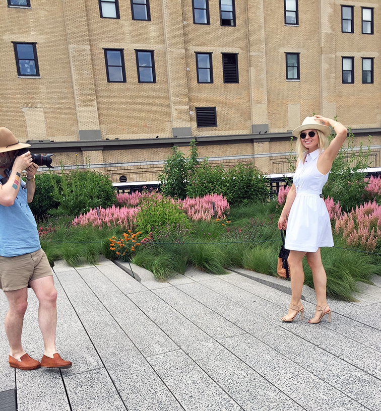 High Line photo shoot with Keaton Row in a Diane Von Furstenberg dress
