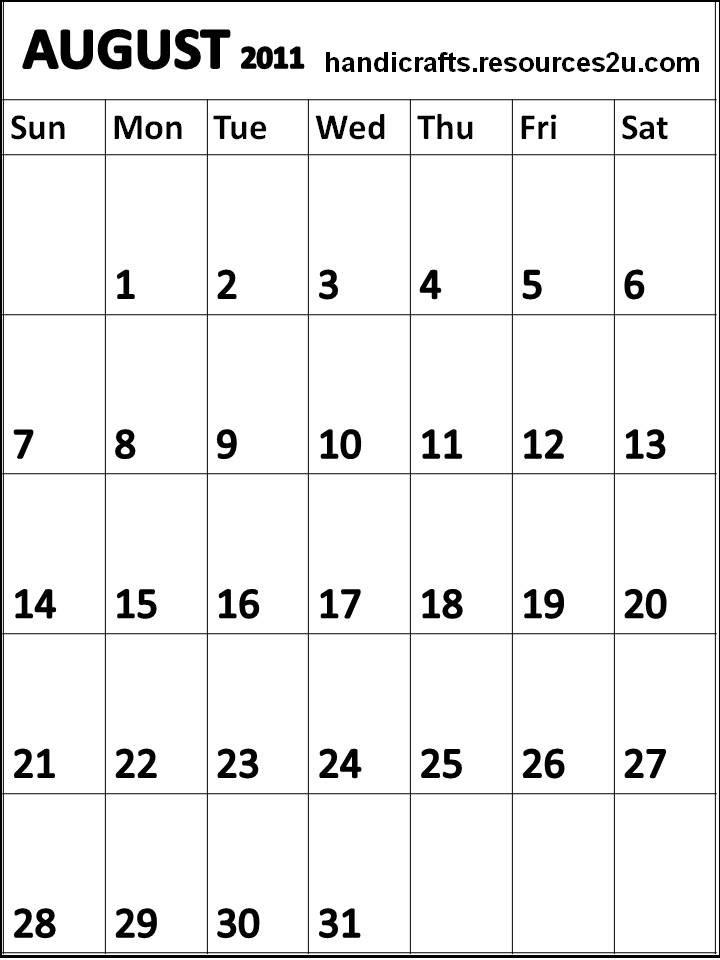 2011 August 2011 Calendar Planner