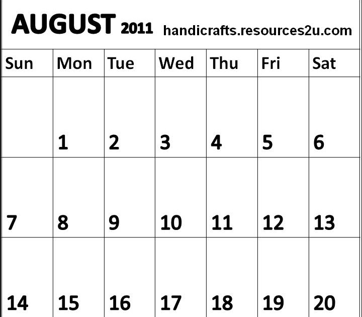 2011: August 2011 Calendar Planner