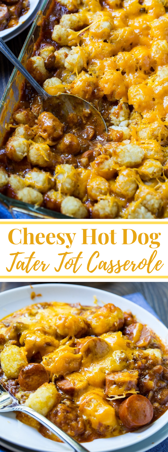Cheesy Hot Dog Tater Tot Casserole #dinner #casserole