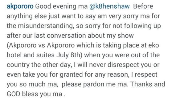 Akpororo apologizes to Kate Henshaw for using her image & name to promote his show without consent