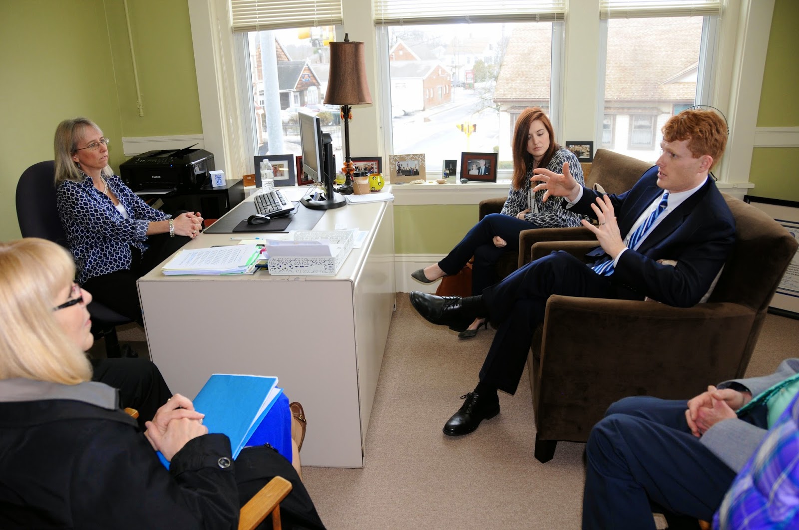 Congressman Kennedy (right) met with FDP Executive Director Lisa Piana and others Friday afternoon at the Partnership's office downtown. 