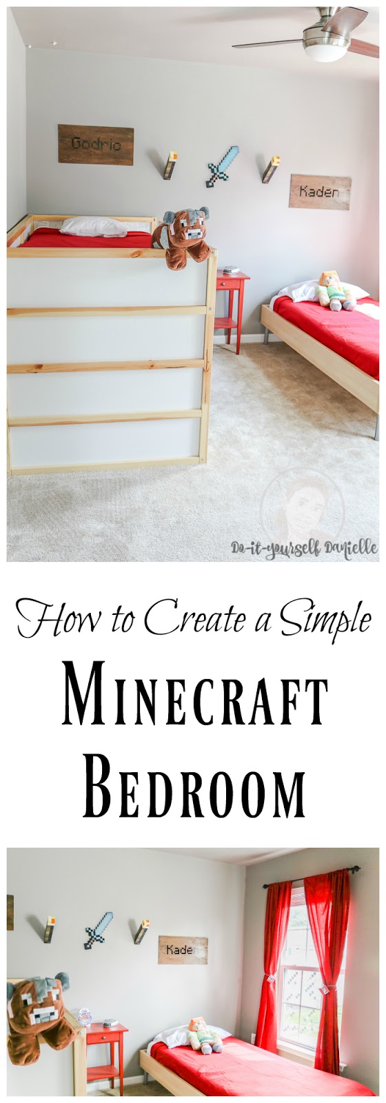 How to create a simple Minecraft themed bedroom that is easy to setup, affordable, and authentic. DIY Minecraft Themed Shared Bedroom